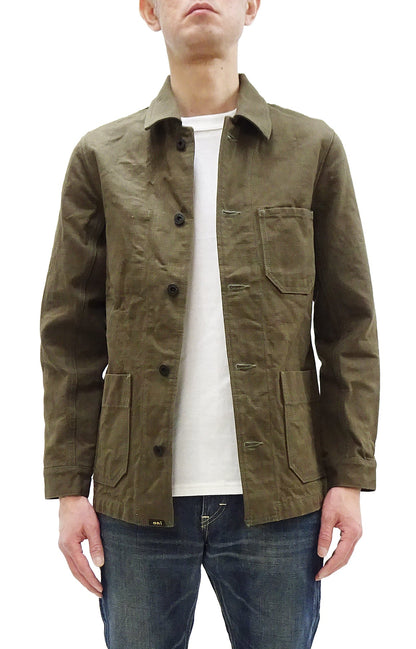 Oni Denim Chore Coat ONI-03100-HOX Men's Casual Modern-Fit Sulfur-Dyed Cotton Slub Oxford Weave Work Jacket Olive-Green One-Wash