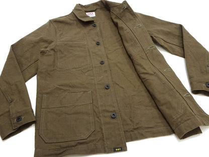 Oni Denim Chore Coat ONI-03100-HOX Men's Casual Modern-Fit Sulfur-Dyed Cotton Slub Oxford Weave Work Jacket Olive-Green One-Wash