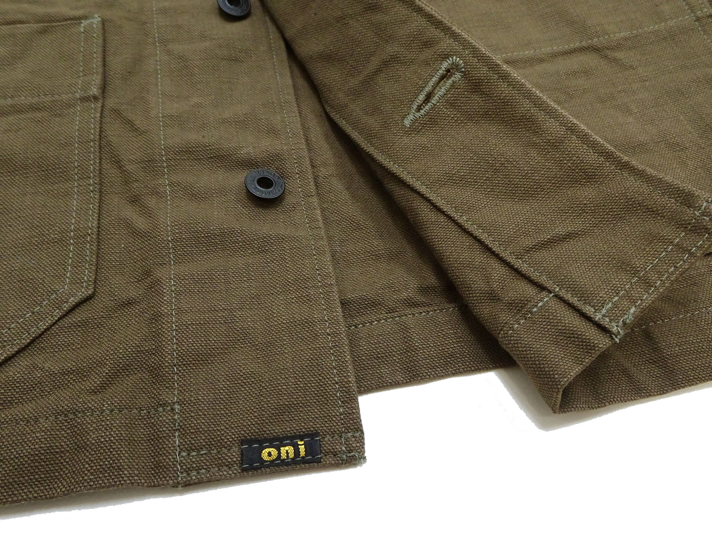 Oni Denim Chore Coat ONI-03100-HOX Men's Casual Modern-Fit Sulfur-Dyed Cotton Slub Oxford Weave Work Jacket Olive-Green One-Wash