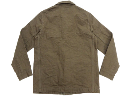 Oni Denim Chore Coat ONI-03100-HOX Men's Casual Modern-Fit Sulfur-Dyed Cotton Slub Oxford Weave Work Jacket Olive-Green One-Wash