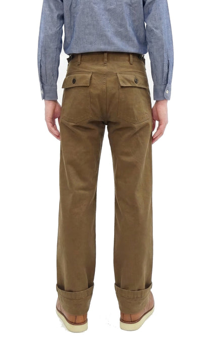 ONI Denim Men's Brown-Khaki Sulfur-Dyed Heavy Oxford Work Pants Relaxed Straight Fit Button Fly Trousers Made in Japan (ONI-207HOX-BRK)