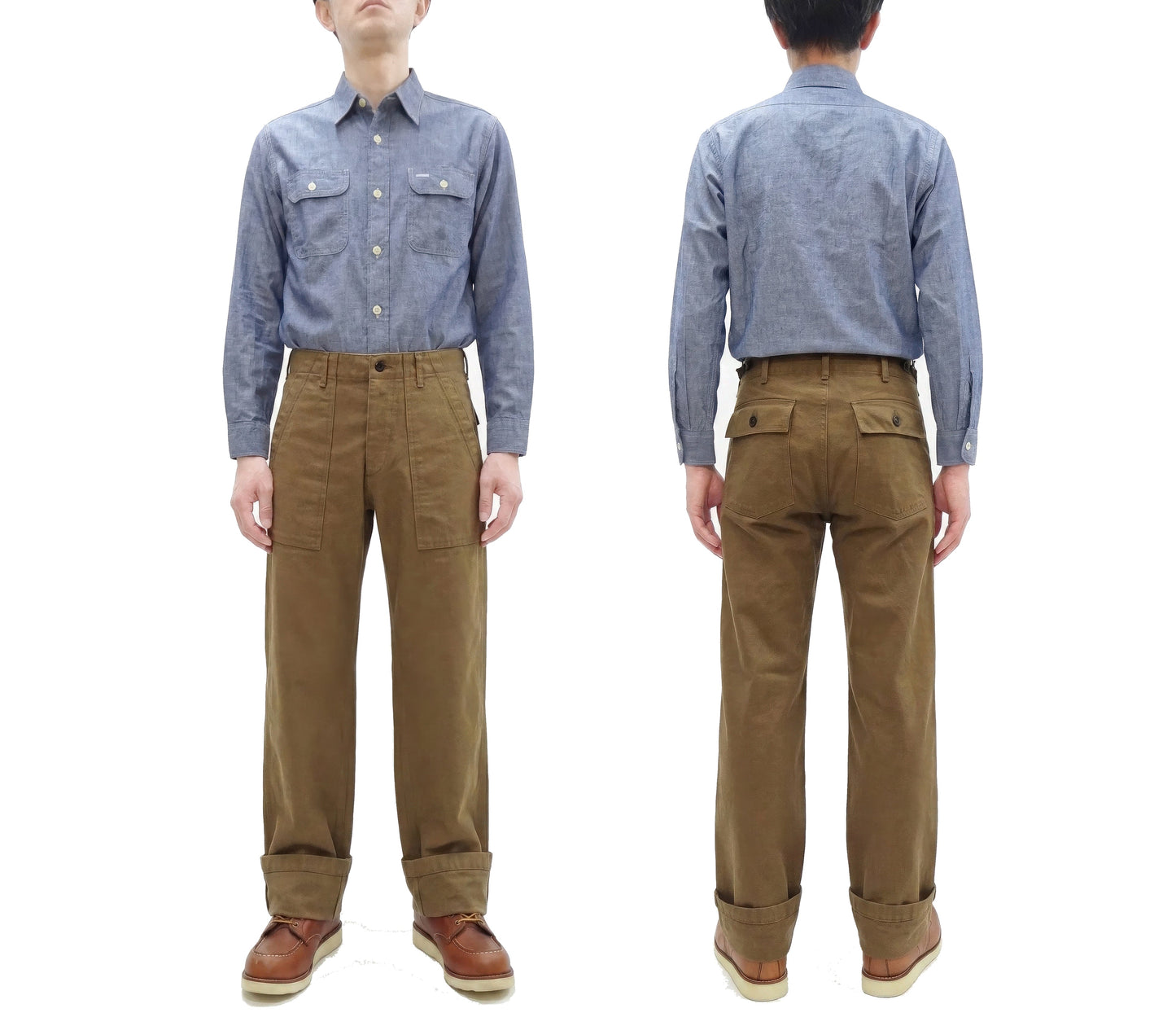 ONI Denim Men's Brown-Khaki Sulfur-Dyed Heavy Oxford Work Pants Relaxed Straight Fit Button Fly Trousers Made in Japan (ONI-207HOX-BRK)