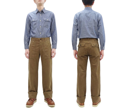 ONI Denim Men's Brown-Khaki Sulfur-Dyed Heavy Oxford Work Pants Relaxed Straight Fit Button Fly Trousers Made in Japan (ONI-207HOX-BRK)
