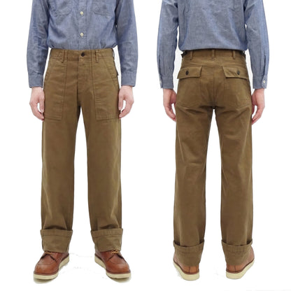 ONI Denim Men's Brown-Khaki Sulfur-Dyed Heavy Oxford Work Pants Relaxed Straight Fit Button Fly Trousers Made in Japan (ONI-207HOX-BRK)