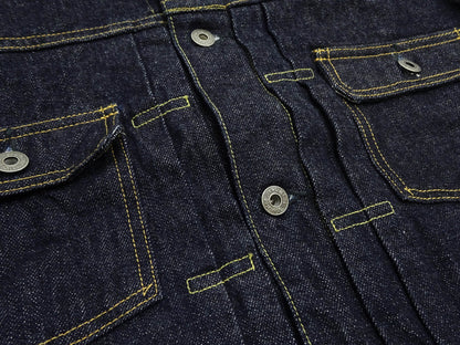 Oni Denim Jacket ONI-02516P Men's Casual Modern-Fit 15 Oz. Low-Tension Selvedge Denim Type II Style Jean Jacket Deep-Indigo One-Wash