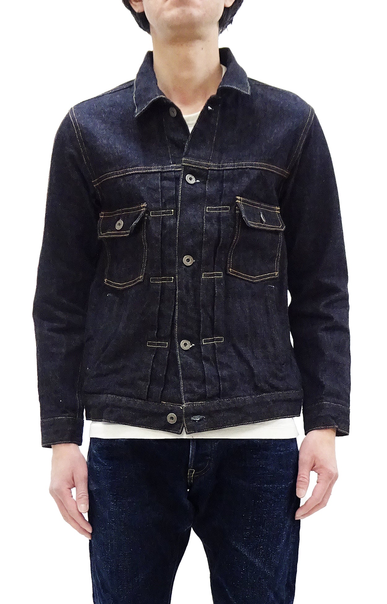 Oni Denim Jacket ONI-02516P Men's Casual Modern-Fit 15 Oz. Low-Tension Selvedge Denim Type II Style Jean Jacket Deep-Indigo One-Wash