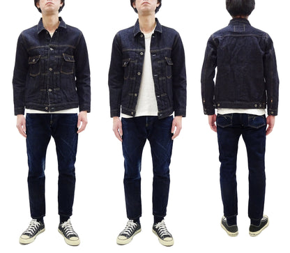 Oni Denim Jacket ONI-02516P Men's Casual Modern-Fit 15 Oz. Low-Tension Selvedge Denim Type II Style Jean Jacket Deep-Indigo One-Wash