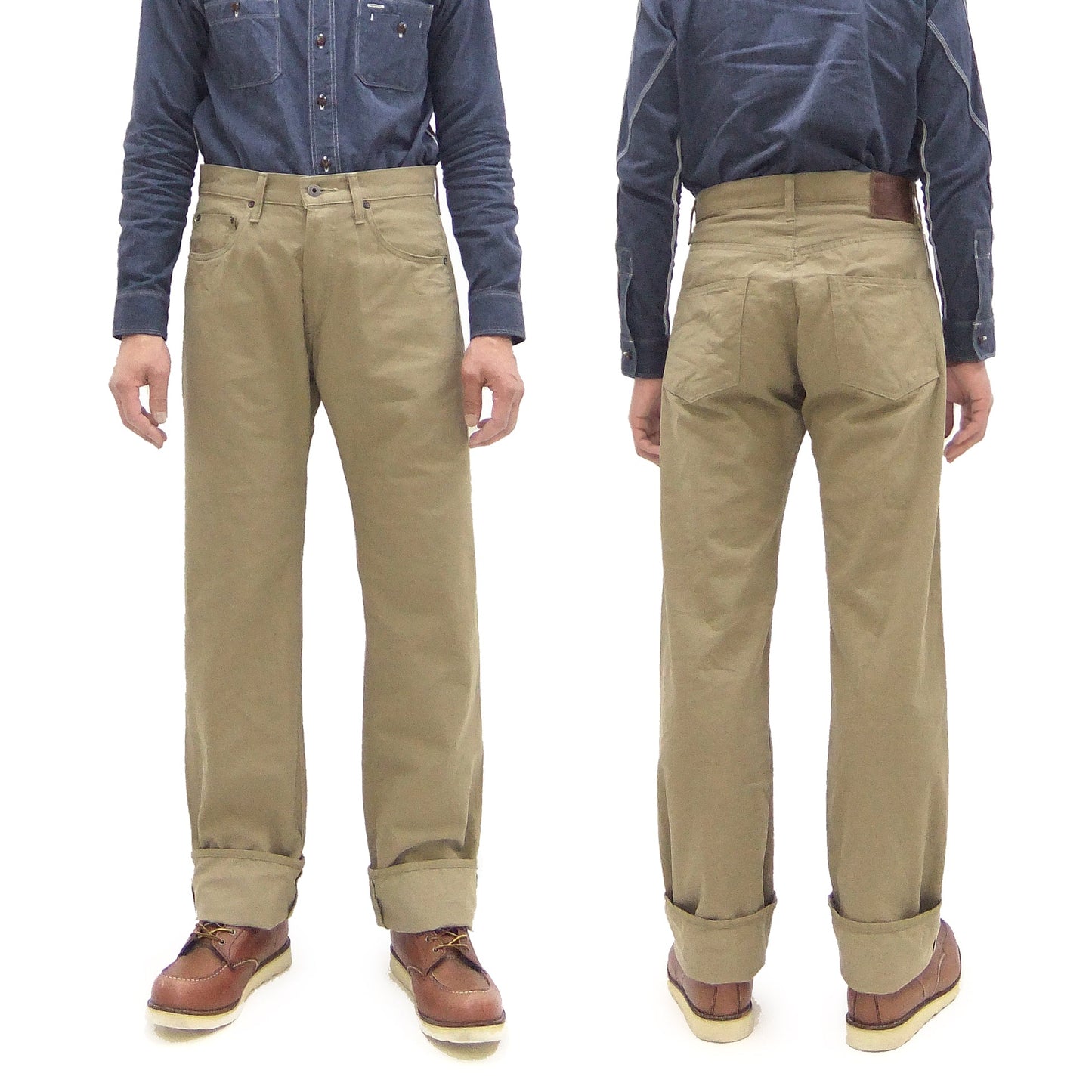 ONI Denim Selvedge Chino Pants - Men's Relaxed Straight Fit, Button Fly, Casual 8oz Selvage Chino Twill Trousers - ONI266SVC-KHB khaki-Beige