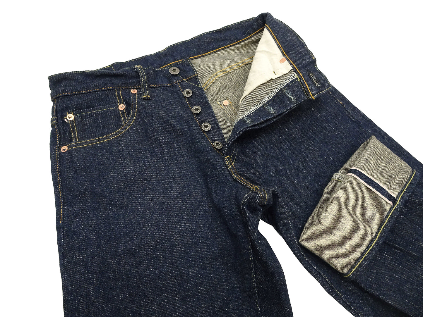 ONI Denim Men's 15oz Selvedge Jeans - Old-Style Spun Yarn & Shuttle-Loom Woven Denim, Regular Straight Fit, Button Fly, Indigo One Wash, Made in Japan (ONI270-Ishikawadai)