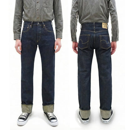 ONI Denim Men's 15oz Selvedge Jeans - Old-Style Spun Yarn & Shuttle-Loom Woven Denim, Regular Straight Fit, Button Fly, Indigo One Wash, Made in Japan (ONI270-Ishikawadai)