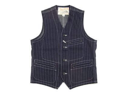 Sugar Cane Vest Men's Casual Indigo Wabash Stripe Work Vest Waistcoat SC12654