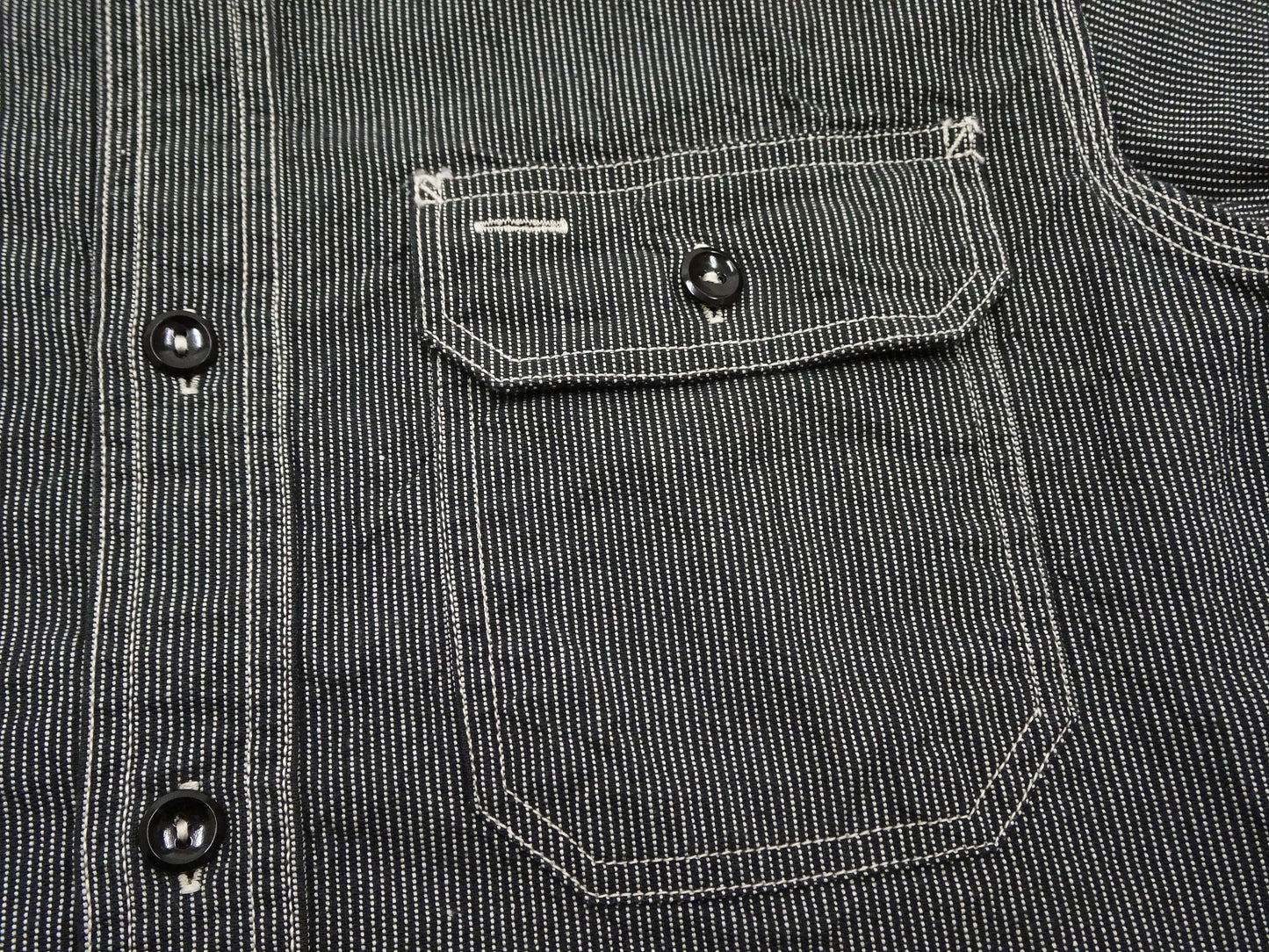 Sugar Cane Work Shirt with Vertical Hairline Code Stripe Pattern Men's Casual Jean Cord Long Sleeve Button Up Shirt SC25511 119 Black