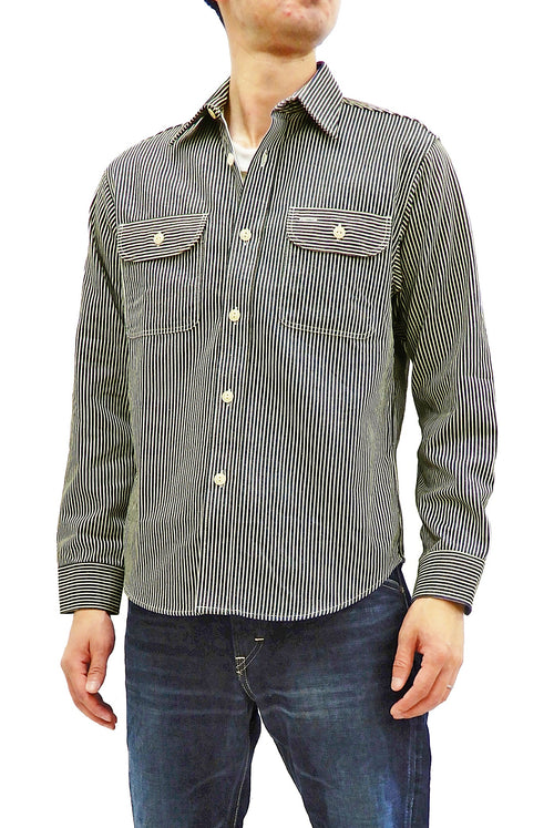 Sugar Cane Hickory Stripe Work Shirt Men's Casual Long Sleeve Button Up Shirt SC27853 Black