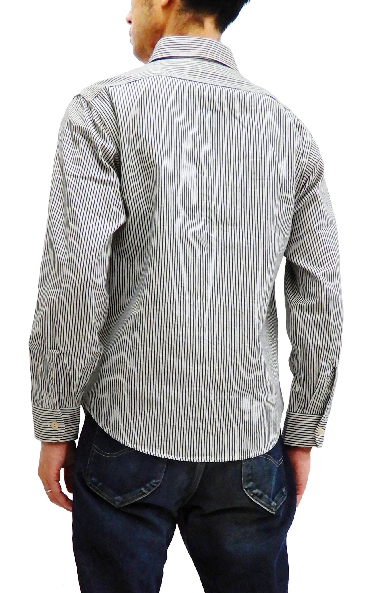 Sugar Cane Hickory Stripe Work Shirt Men's Casual Long Sleeve Button Up Shirt SC27853 Off-White