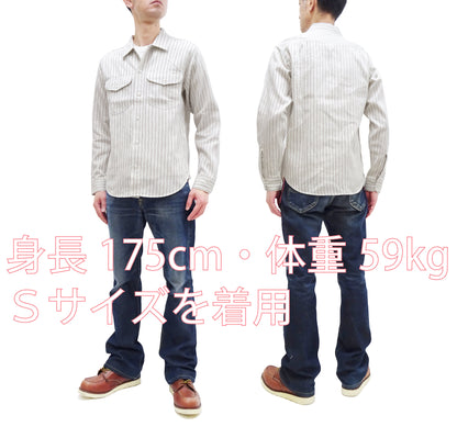 Sugar Cane Shirt Men's Vertical Striped Long Sleeve Button Up Shirt Coke Stripe Work Shirt SC28652 105 Off-White