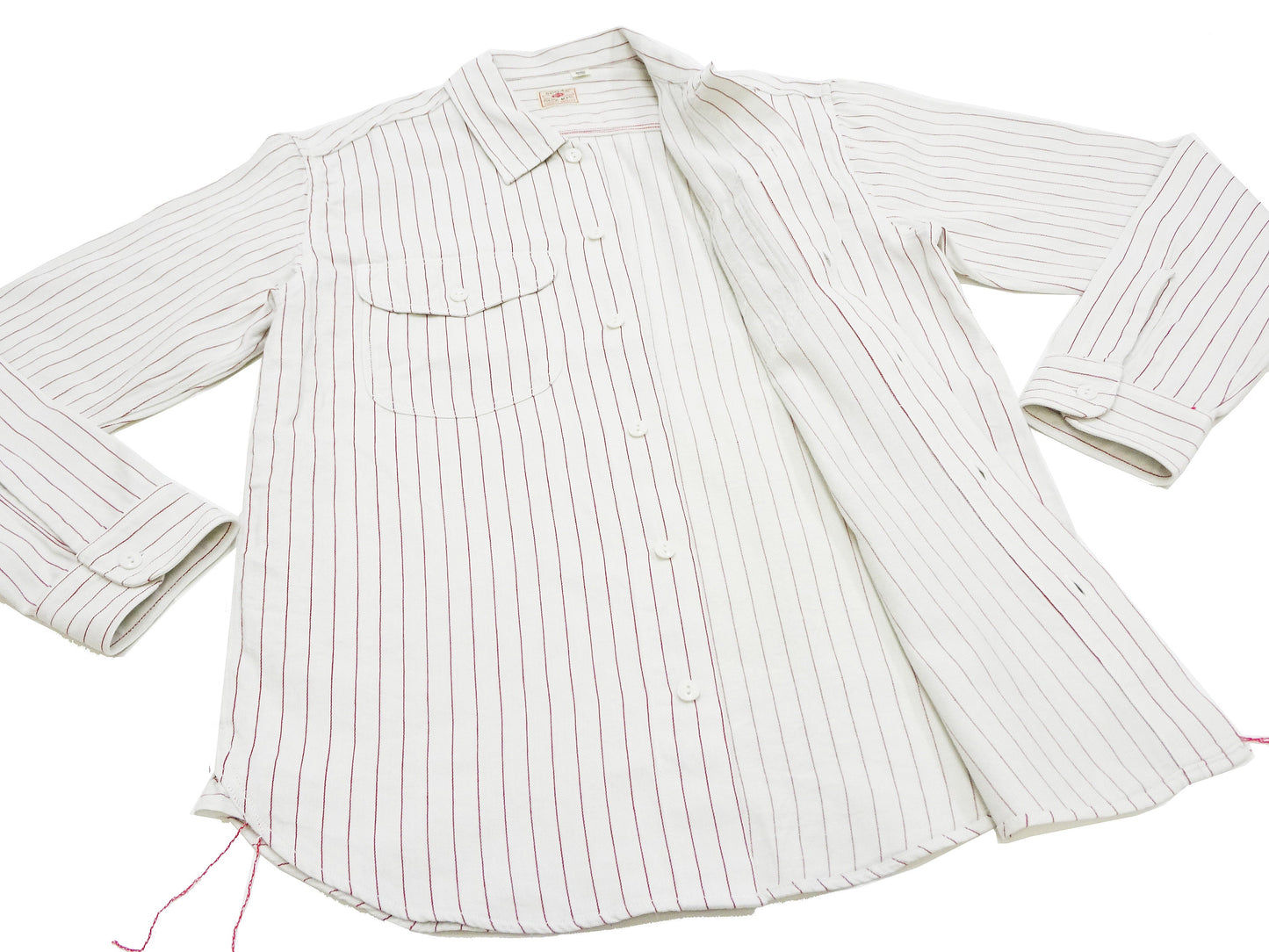 Sugar Cane Shirt Men's Vertical Striped Long Sleeve Button Up Shirt Coke Stripe Work Shirt SC28652 105 Off-White