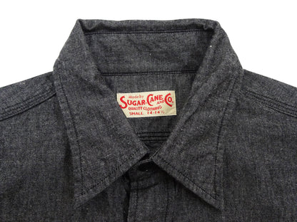 Sugar Cane Chambray Shirt Men's Lightweight Long Sleeve Button Up Plain Work Shirt SC29159 411 Black