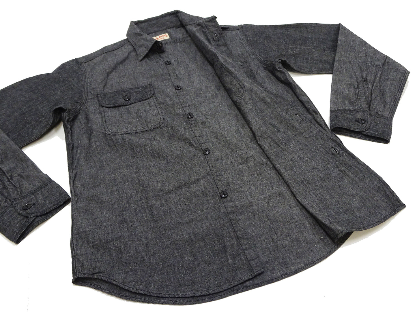 Sugar Cane Chambray Shirt Men's Lightweight Long Sleeve Button Up Plain Work Shirt SC29159 411 Black