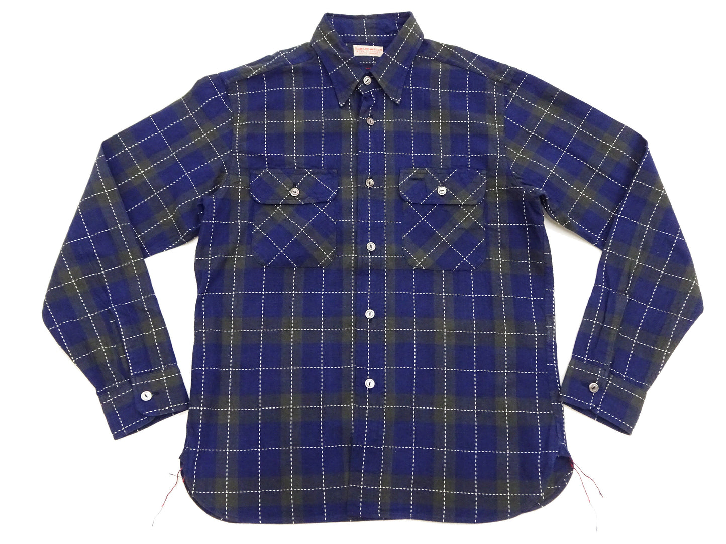 Sugar Cane Indigo Plaid Shirt Men's Japanese Style Sashiko Long Sleeve Button Up Work Shirt Fiction Romance SC29397