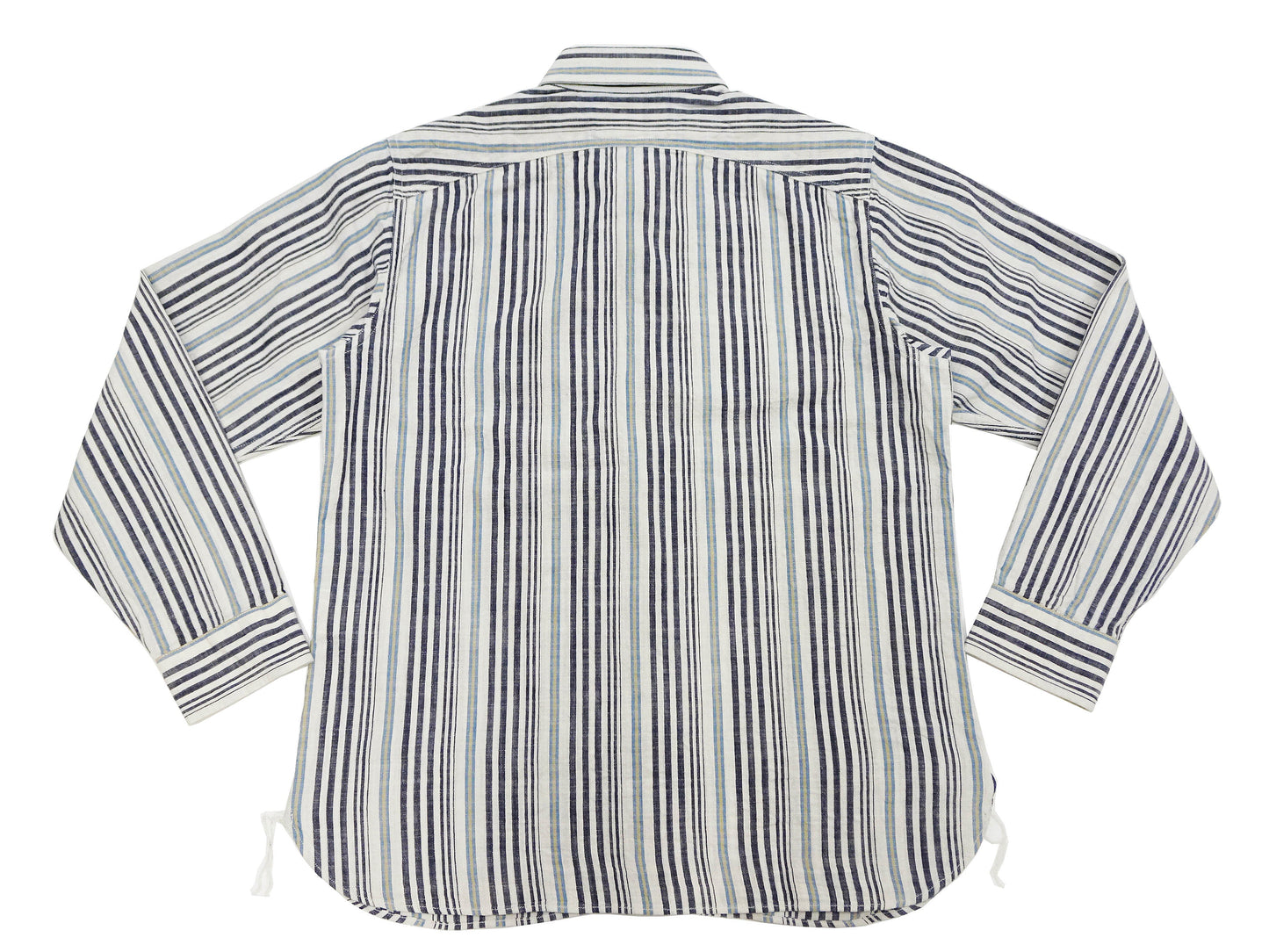 Sugar Cane Men's Indigo Vertical Multi-Stripe Long-Sleeve Work Shirt - Fiction Romance Collection - 100% Cotton, Inspired by Traditional Japanese Kimono Fabric, Made in Japan (SC29592 401A Off White)