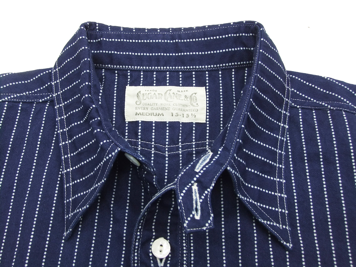 Sugar Cane Men's Short Sleeve Indigo Wabash Stripe Work Shirt, 8.5 oz Cotton Twill, One-Wash, Made in Japan (Fiction Romance SC36267 421A)