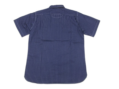 Sugar Cane Men's Short Sleeve Indigo Wabash Stripe Work Shirt, 8.5 oz Cotton Twill, One-Wash, Made in Japan (Fiction Romance SC36267 421A)