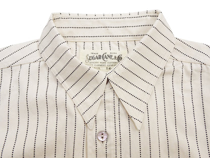 Sugar Cane Men's Short Sleeve Ecru Wabash Stripe Work Shirt 8.5 oz Cotton Twill Made in Japan (Fiction Romance SC37275 401A One-Wash)