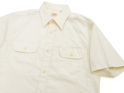 Sugar Cane Ecru Chambray Shirt Men's Casual Short Sleeve Plain Button Up Work Shirt SC37942 401 Ecru One Wash
