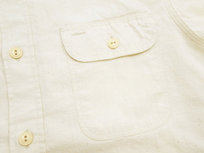 Sugar Cane Ecru Chambray Shirt Men's Casual Short Sleeve Plain Button Up Work Shirt SC37942 401 Ecru One Wash