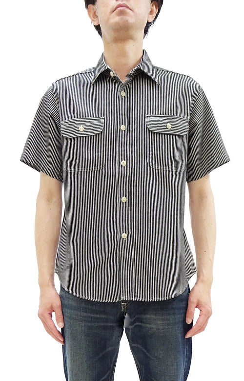 Sugar Cane Hickory Stripe Work Shirt - Men's Casual Short Sleeve Button Up Shirt SC37944 119 Black