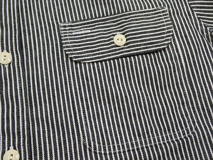 Sugar Cane Hickory Stripe Work Shirt - Men's Casual Short Sleeve Button Up Shirt SC37944 119 Black
