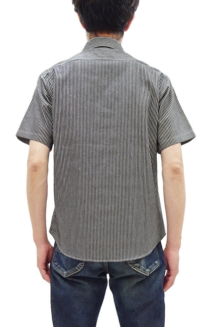 Sugar Cane Hickory Stripe Work Shirt - Men's Casual Short Sleeve Button Up Shirt SC37944 119 Black