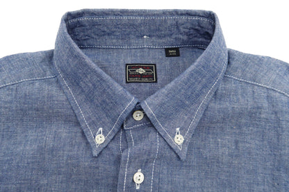 Sugar Cane Plain Chambray Shirt Men's Relaxed Fit Button-Down Collar Short Sleeve Casual Shirt SC38903 421 Blue One-Wash