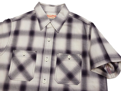 Sugar Cane Ombre Plaid Work Shirt Men's Casual Vintage-Style Short Sleeve Check Button Up Shirt SC39519 105 Off-White