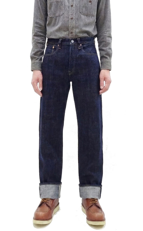 Sugar Cane Men's 14oz. Hawaiian Indigo Sugarcane Fiber Selvedge Denim Jeans Classic Regular Straight Button Fly (SC40401 One-Wash)