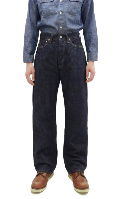 Sugar Cane Men's 13oz Selvedge Denim Baggy Jeans - 1930s "Waist Overalls" Inspired Wide Straight Fit, Button Fly, Made in Japan (SC42025 421A One-Wash)