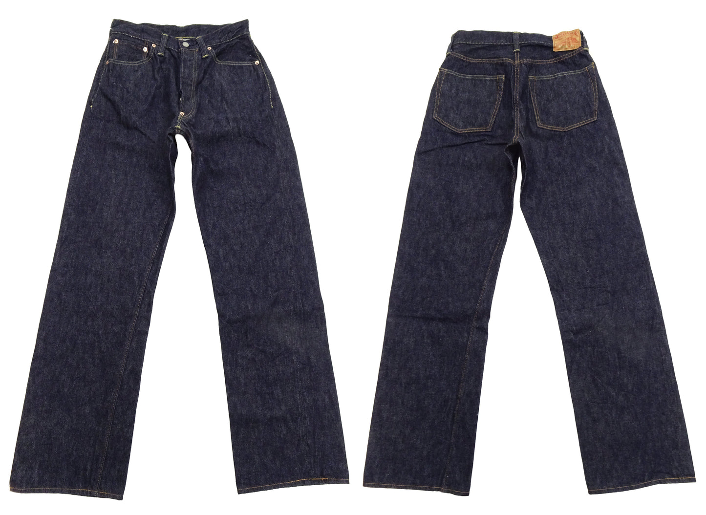 Sugar Cane Men's 13oz Selvedge Denim Baggy Jeans - 1930s "Waist Overalls" Inspired Wide Straight Fit, Button Fly, Made in Japan (SC42025 421A One-Wash)
