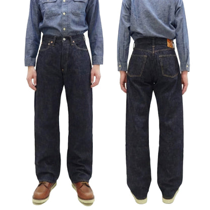 Sugar Cane Men's 13oz Selvedge Denim Baggy Jeans - 1930s "Waist Overalls" Inspired Wide Straight Fit, Button Fly, Made in Japan (SC42025 421A One-Wash)