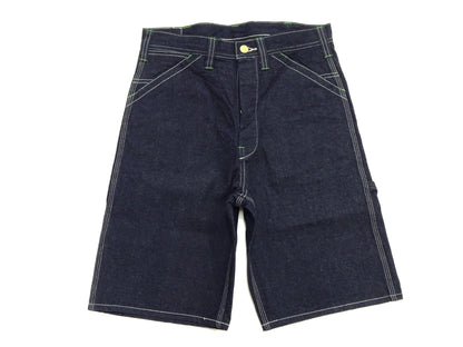 Sugar Cane Men's 11oz Blue Denim Work Shorts - High-Rise Relaxed Straight Fit Knee-Length Button-Fly Shorts - Made in Japan (SC52565 421A One-Wash)