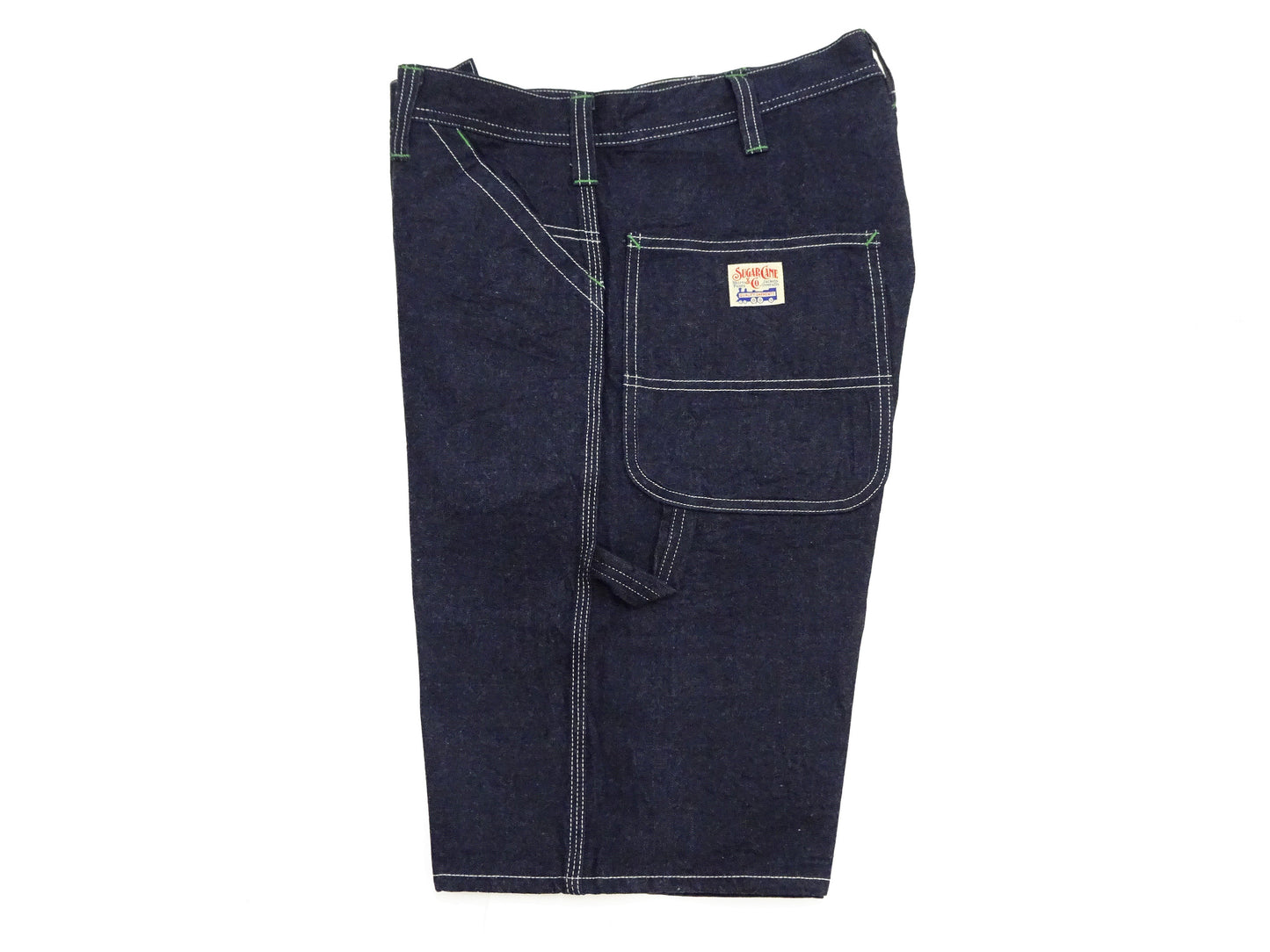 Sugar Cane Men's 11oz Blue Denim Work Shorts - High-Rise Relaxed Straight Fit Knee-Length Button-Fly Shorts - Made in Japan (SC52565 421A One-Wash)