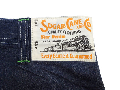 Sugar Cane Men's 11oz Blue Denim Work Shorts - High-Rise Relaxed Straight Fit Knee-Length Button-Fly Shorts - Made in Japan (SC52565 421A One-Wash)