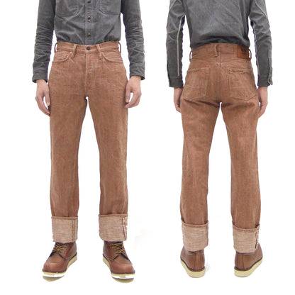 Studio D'artisan Jeans Men's 16oz. Natural Persimmon Tannin-Dyed Slub Denim Jeans Regular Straight Fit Jean Pants SDA SP-110 Reddish-brown One-Wash