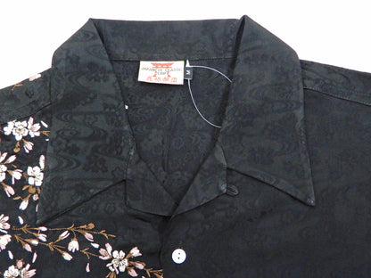 Hanatabi Gakudan Men's S/S Jacquard Shirt with Japanese Art Embroidery SS-001 Black
