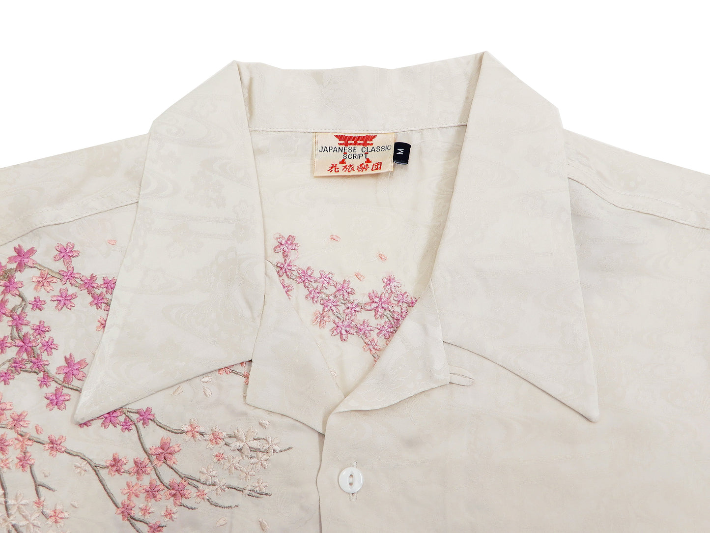 Hanatabi Gakudan Men's S/S Jacquard Shirt with Japanese Art Embroidery SS-002 Off-white
