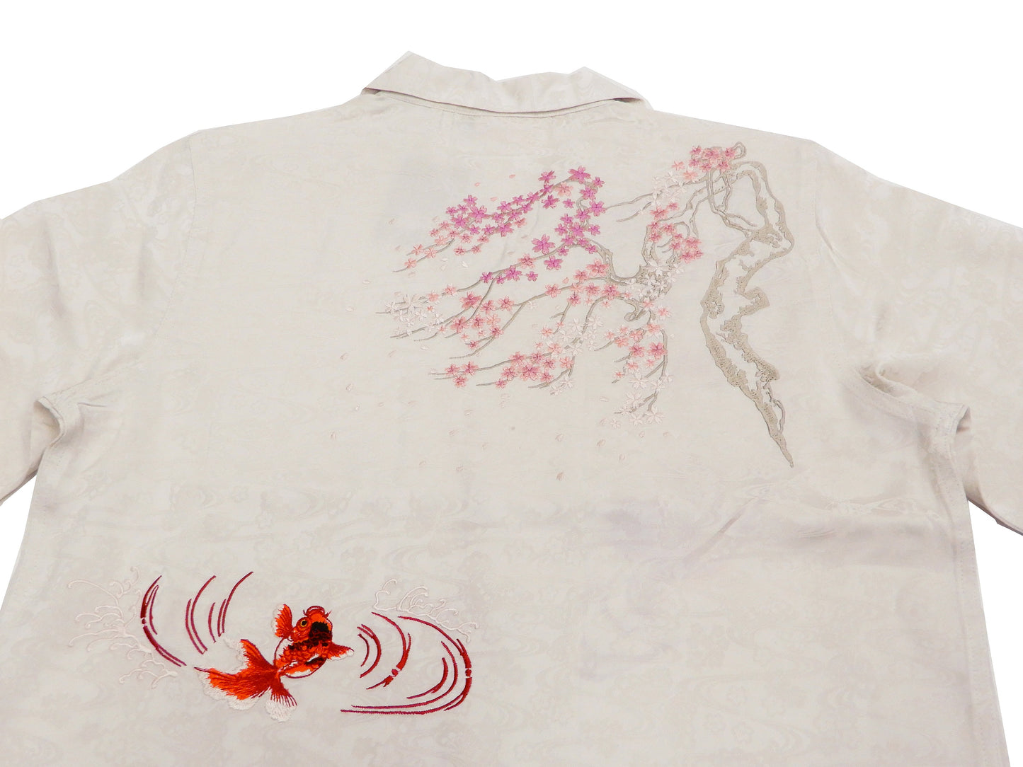 Hanatabi Gakudan Men's S/S Jacquard Shirt with Japanese Art Embroidery SS-002 Off-white