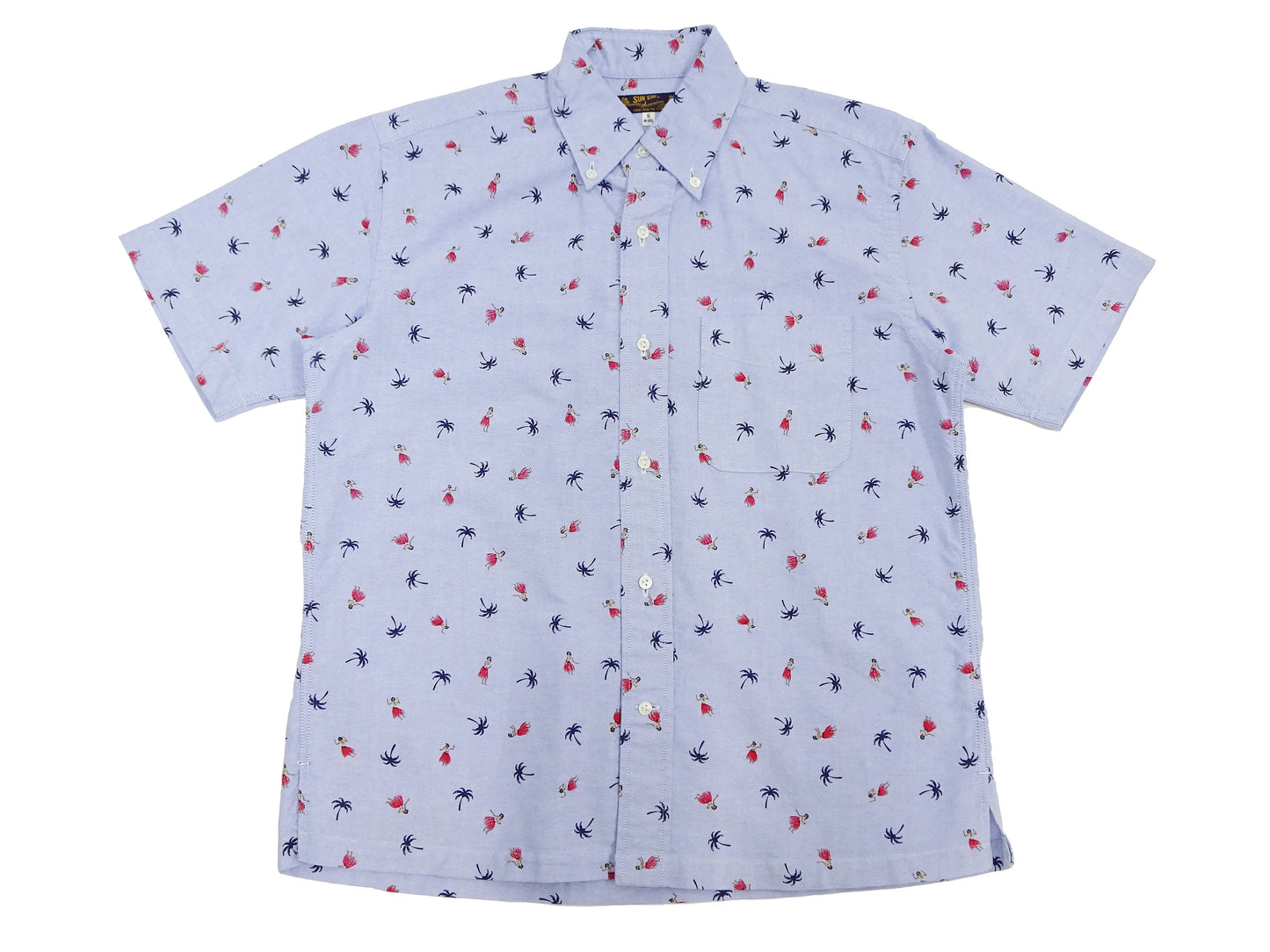 Sun Surf Casual Button Down Shirt Men's Short Sleeve Hula Dancer Palm Tree All-over Print Oxford Button Up Shirt SS39282 125 Blue