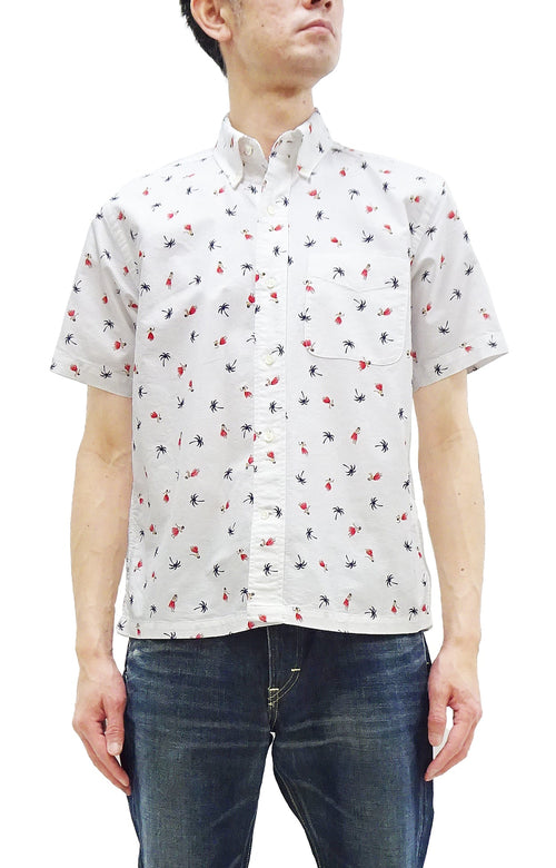 Sun Surf Casual Button Down Shirt Men's Short Sleeve Hula Dancer Palm Tree All-over Print Oxford Button Up Shirt SS39282 105 Off-White