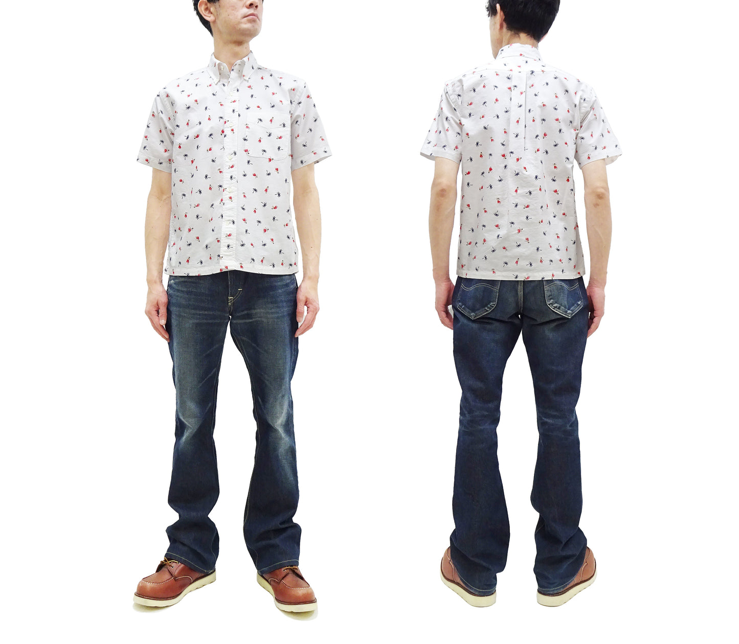 Sun Surf Casual Button Down Shirt Men's Short Sleeve Hula Dancer Palm Tree All-over Print Oxford Button Up Shirt SS39282 105 Off-White