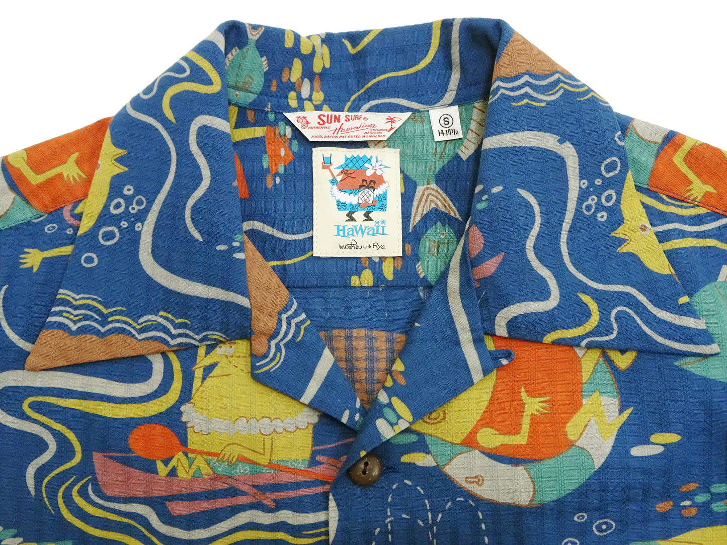 Sun Surf Men's Cotton Hawaiian Shirt - Uncle Torys Graphic Design - Short-Sleeve Aloha Shirt "Ocean Activities" SS39538 128 Navy-Blue