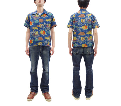 Sun Surf Men's Cotton Hawaiian Shirt - Uncle Torys Graphic Design - Short-Sleeve Aloha Shirt "Ocean Activities" SS39538 128 Navy-Blue